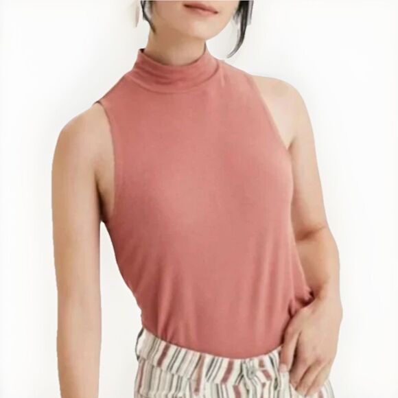 American Eagle Soft & Sexy Rib Dusty Pink Fitted Mock Neck Shirt size XS Tagless - Picture 1 of 11